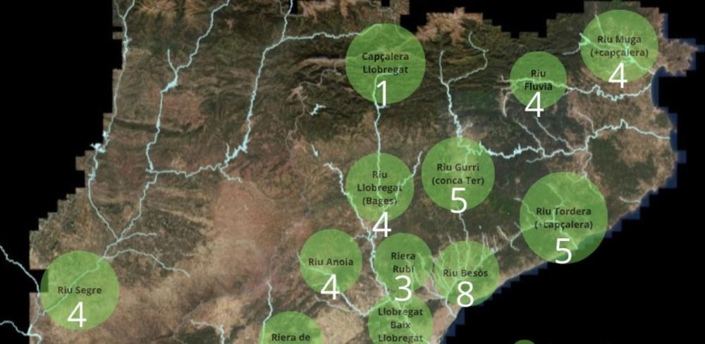 Algunes de les zones on es duran a terme els mostrejos per a l'anàlisi de microplàstics en els rius.